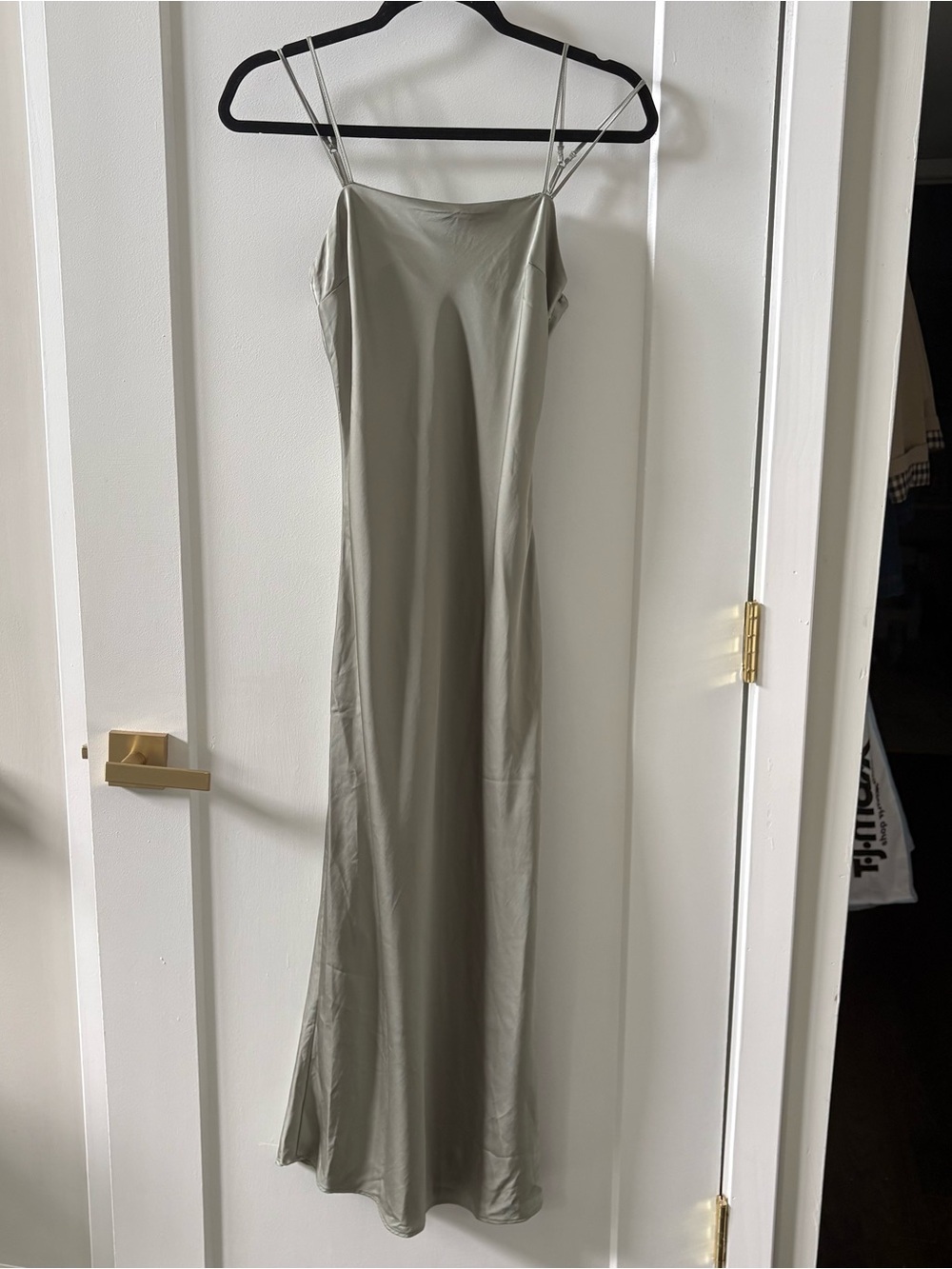 Abercrombie & Fitch Satin Slip Maxi Dress in Sage